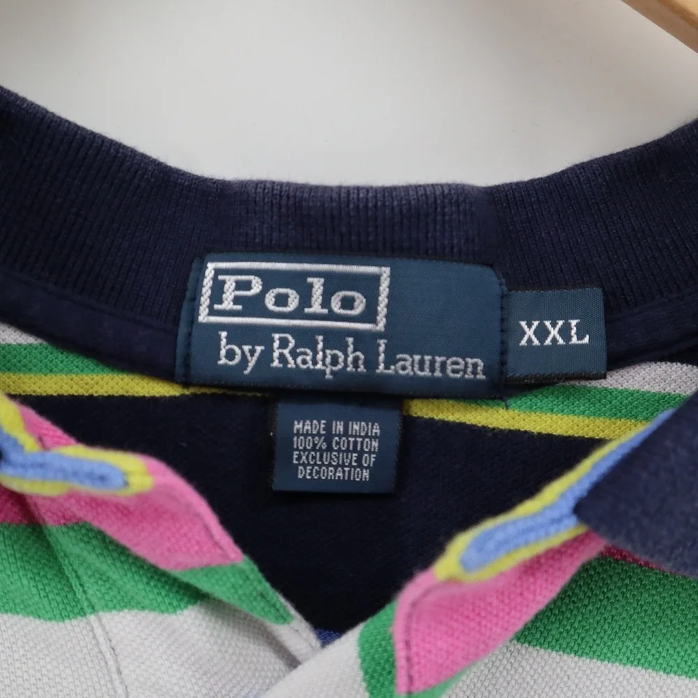 Polo Ralph Lauren Polo Shirt Mens XXL Striped 90s Multi-Color Pony Logo Good